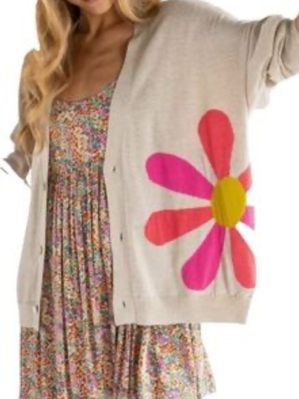 Natural Life Lexie Intarsia Oversized Daisy Cardigan